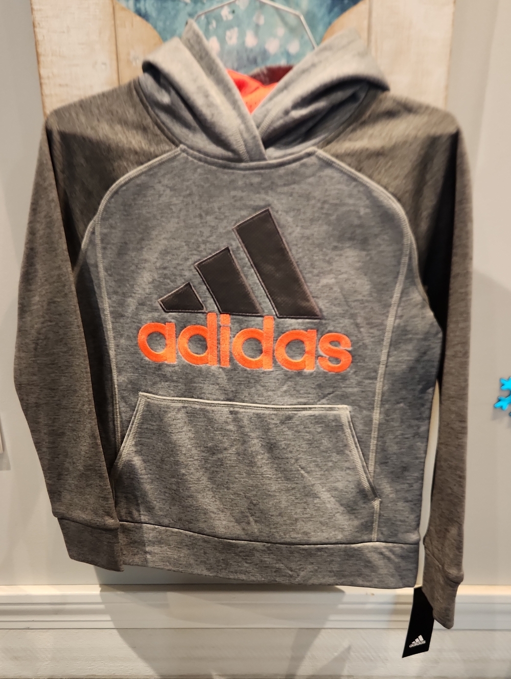 NWT Adidas Kids Gray Hoodie with Orange Logo SZ S(8)